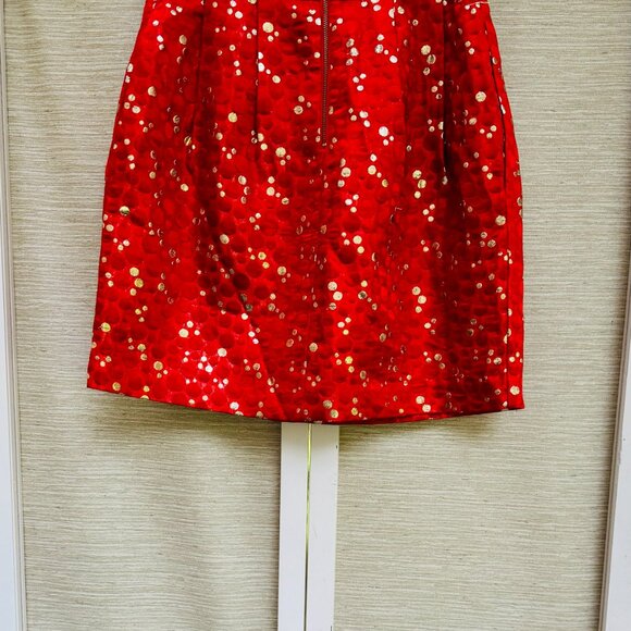 Lauren Moffatt Anthropologie Red and Gold Dot Mini Skirt Pleated Pockets Size 4 - Picture 5 of 6